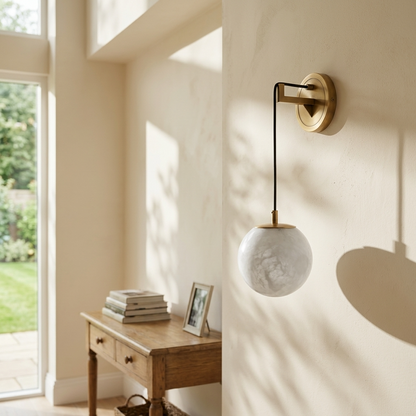 Natural Alabaster Drop Globe Wall Light