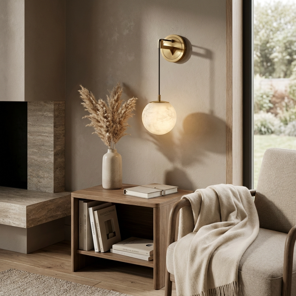 Natural Alabaster Drop Globe Wall Light