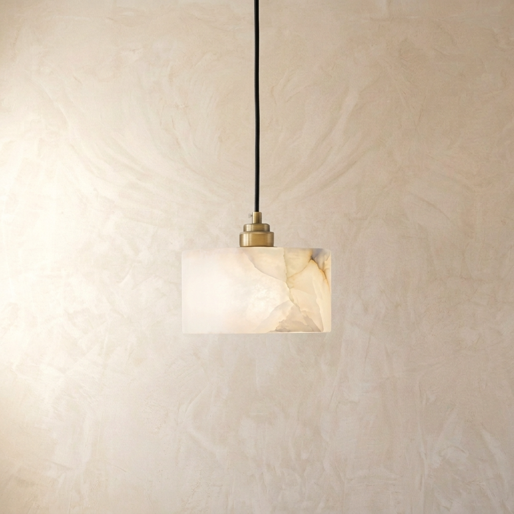 Natural Alabaster Drum Pendant Light