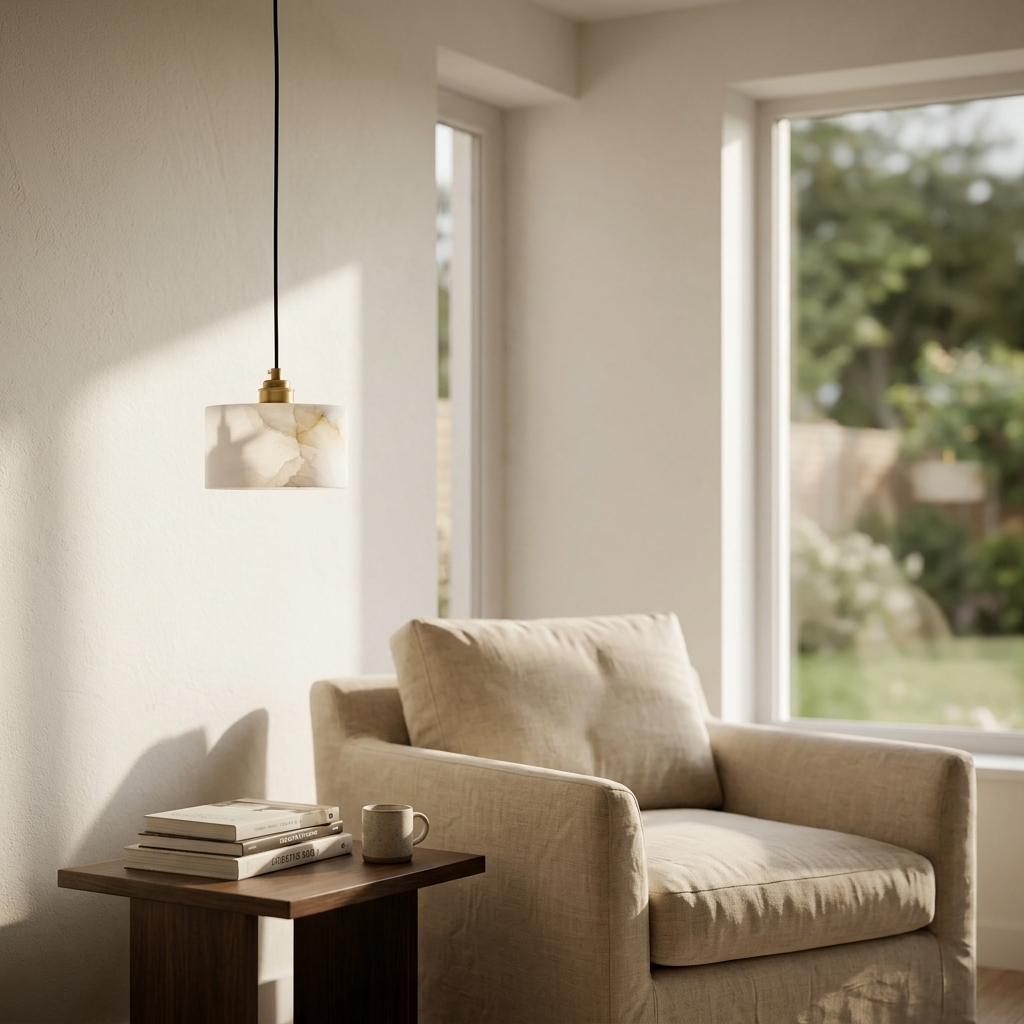 Natural Alabaster Drum Pendant Light