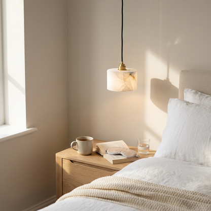 Natural Alabaster Drum Pendant Light