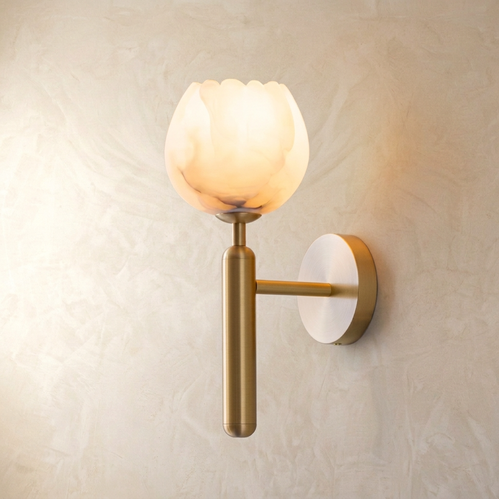Natural Alabaster Flower Wall Light