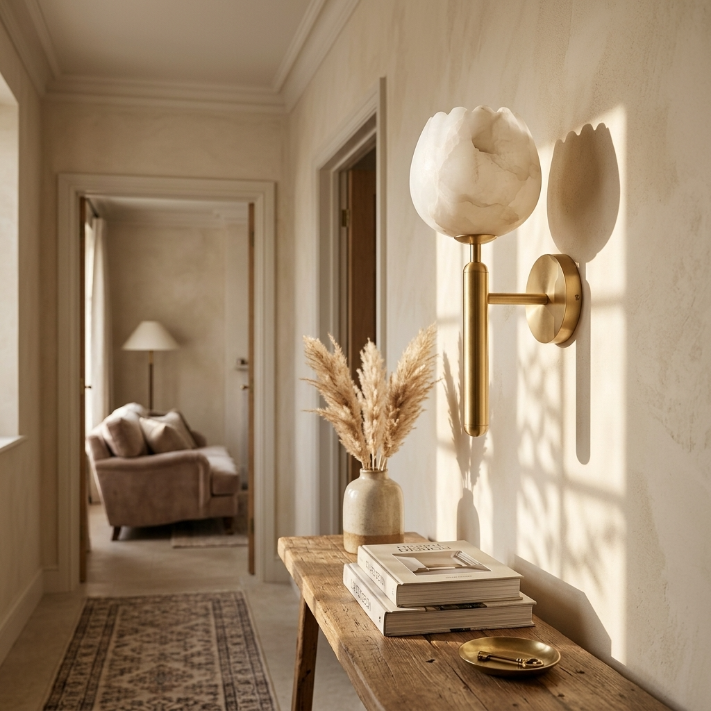 Natural Alabaster Flower Wall Light
