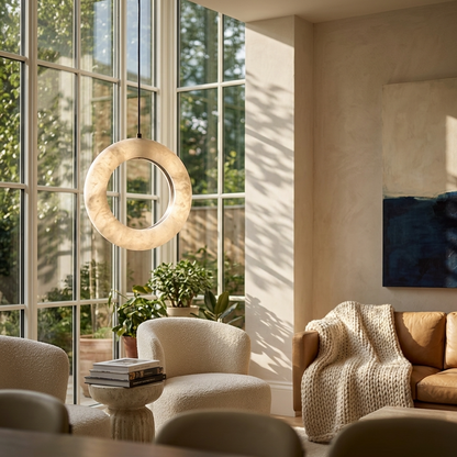 Natural Alabaster Halo Pendant Light