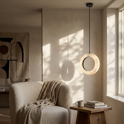 Natural Alabaster Halo Pendant Light