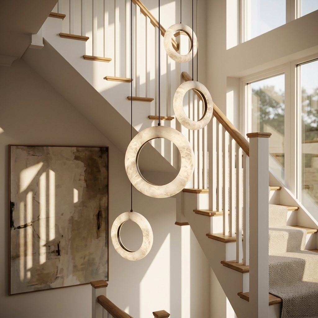 Natural Alabaster Halo Pendant Light