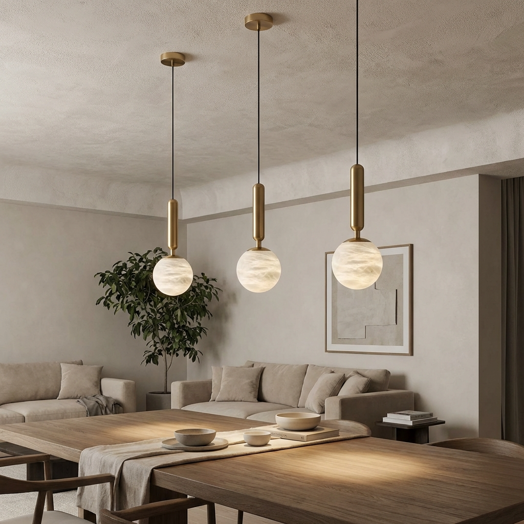 Natural Alabaster Orb Pendant Light