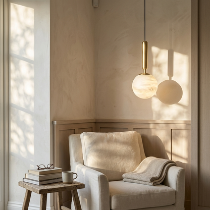 Natural Alabaster Orb Pendant Light