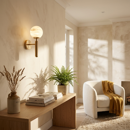 Natural Alabaster Orb Wall Light
