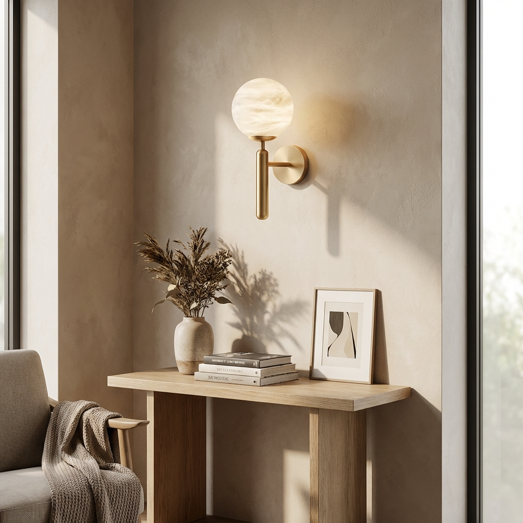 Natural Alabaster Orb Wall Light