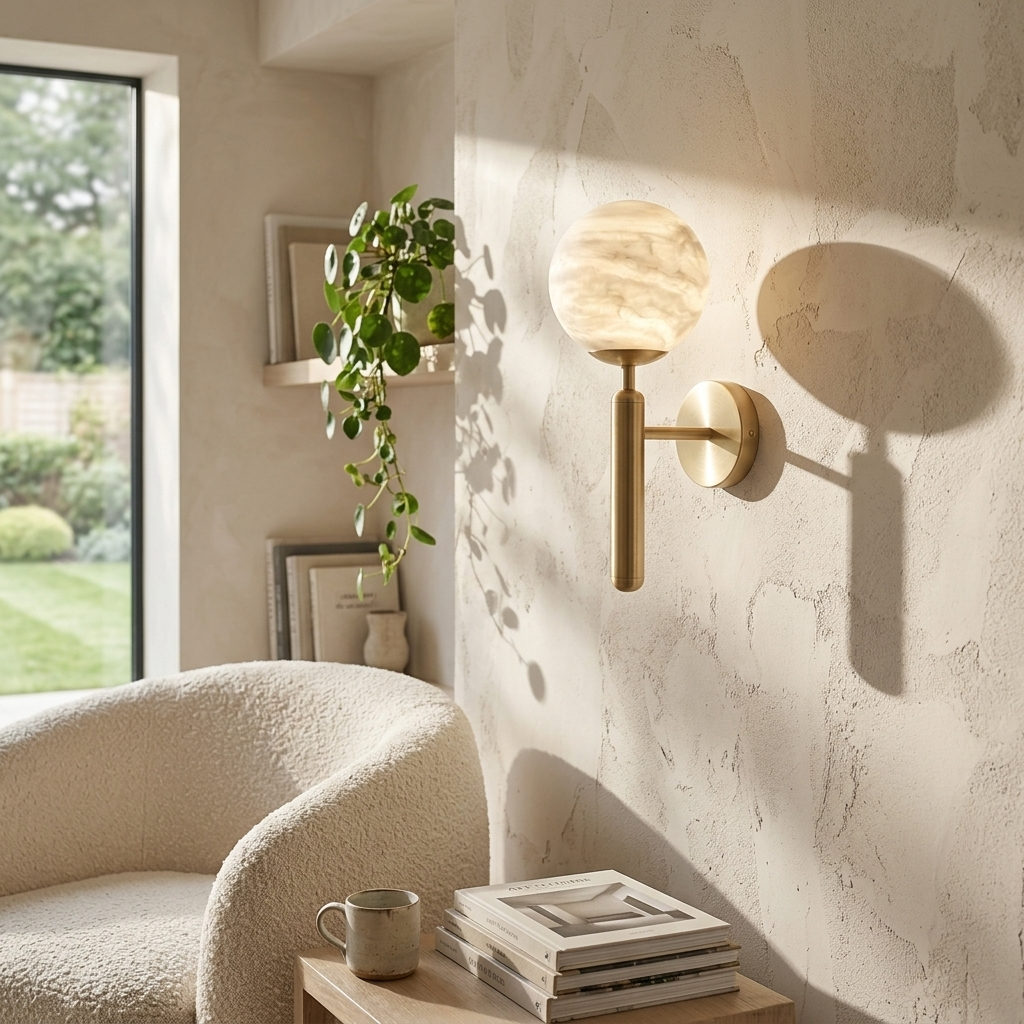 Natural Alabaster Orb Wall Light