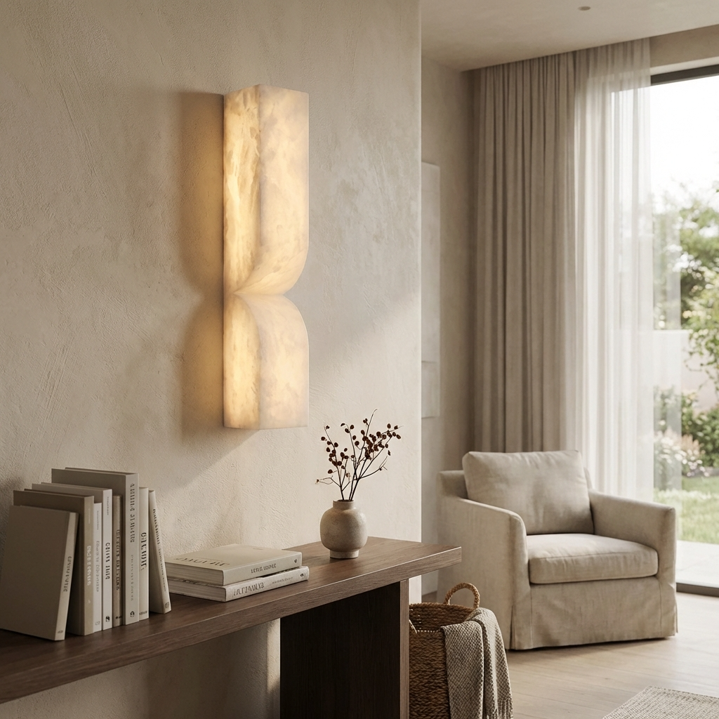 Natural Alabaster Sculptural Wall Sconce
