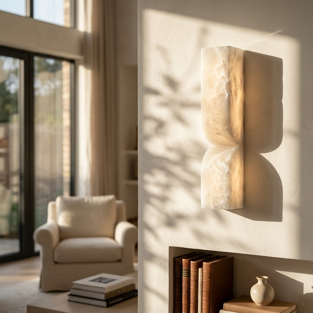 Natural Alabaster Sculptural Wall Sconce