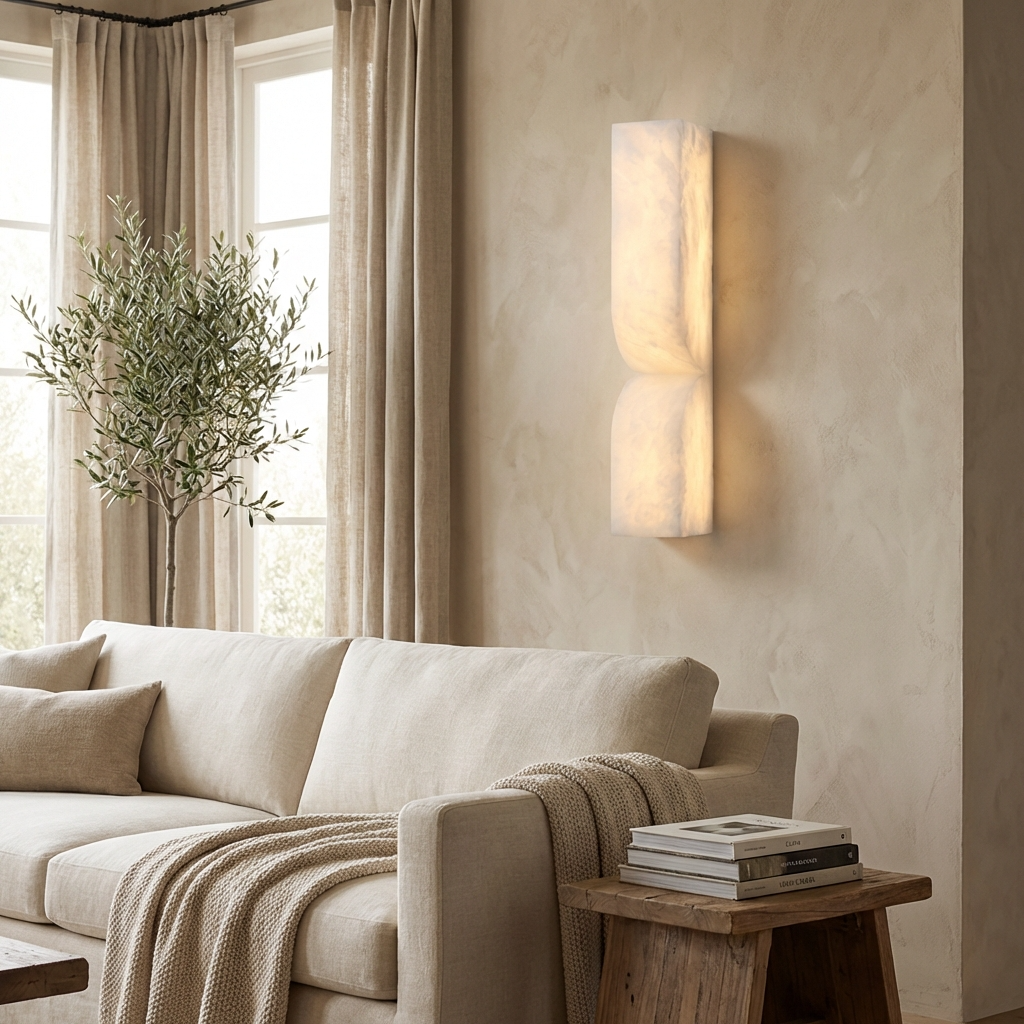 Natural Alabaster Sculptural Wall Sconce