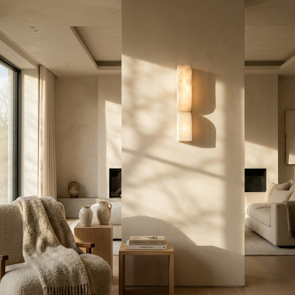 Natural Alabaster Sculptural Wall Sconce