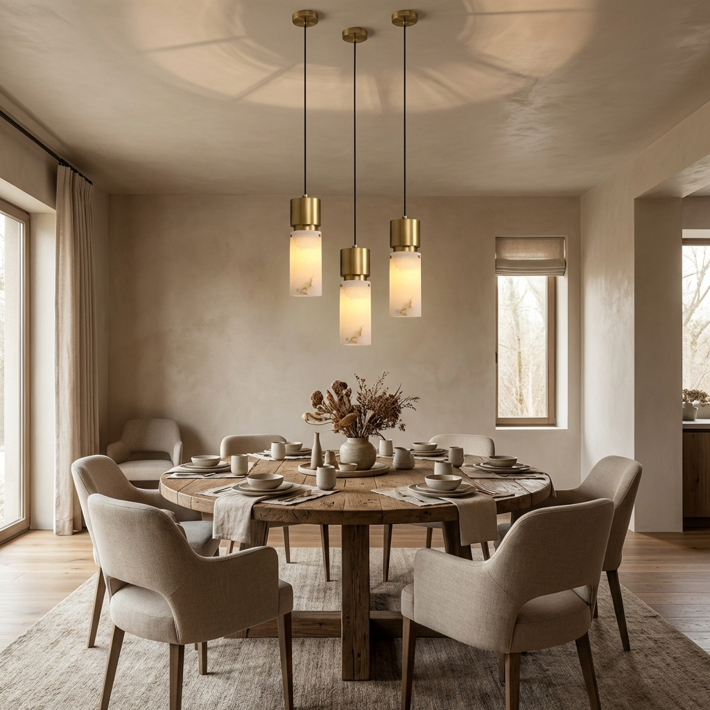 Natural Alabaster Brass Pendant Light
