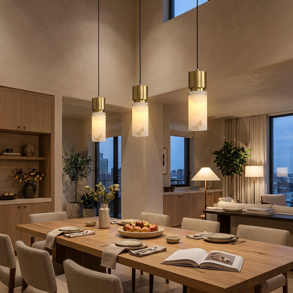 Natural Alabaster Brass Pendant Light
