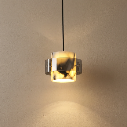 Natural Marble Flush Cylinder Pendant Light