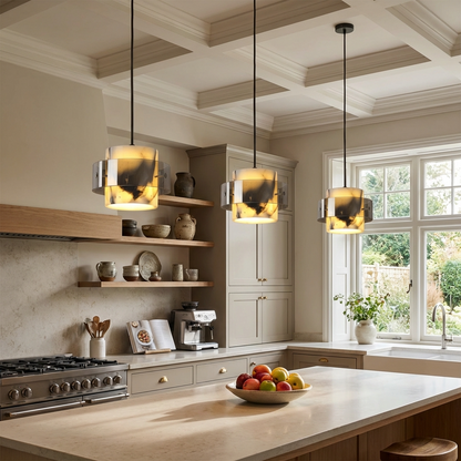 Natural Marble Flush Cylinder Pendant Light