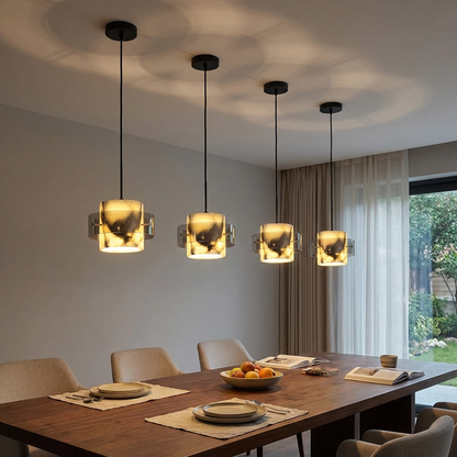 Natural Marble Flush Cylinder Pendant Light