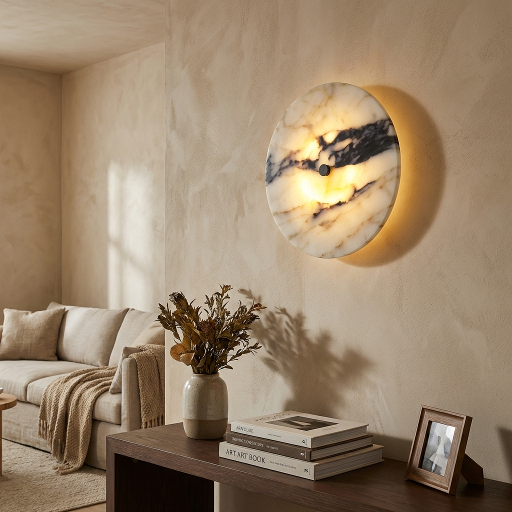 Natural Marble Disk Sconce Wall Light