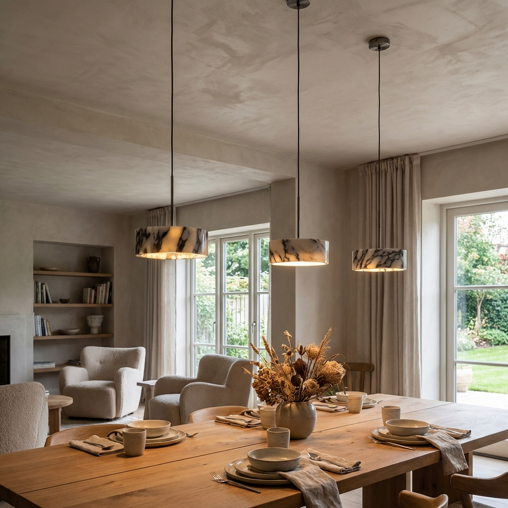 Natural Marble Drum Pendant Light
