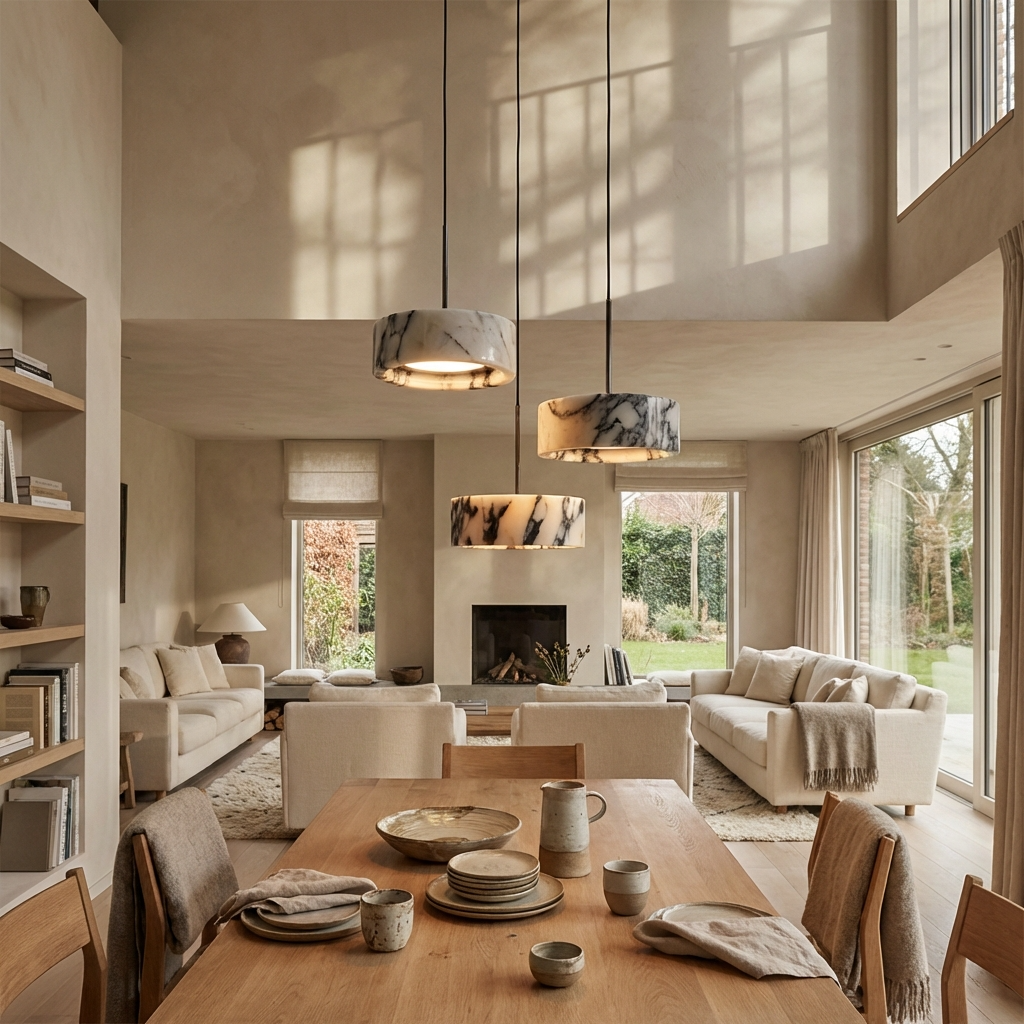Natural Marble Drum Pendant Light