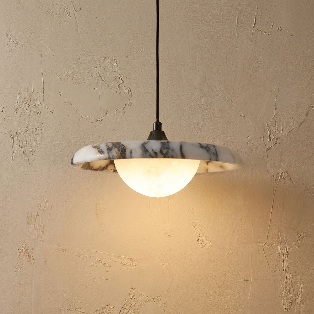 Natural Marble Flat Globe Pendant Light
