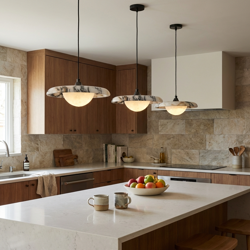 Natural Marble Flat Globe Pendant Light