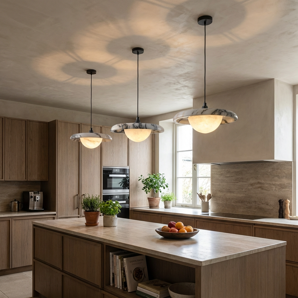 Natural Marble Flat Globe Pendant Light