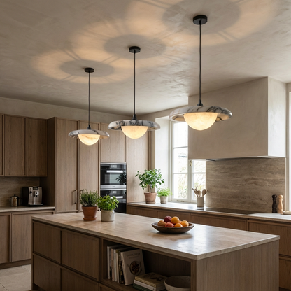 Natural Marble Flat Globe Pendant Light