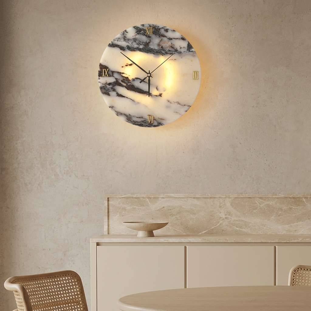 Natural Marble Functioning Clock Wall Light