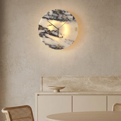Natural Marble Functioning Clock Wall Light