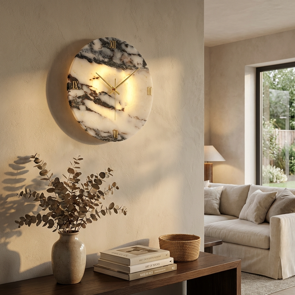Natural Marble Functioning Clock Wall Light