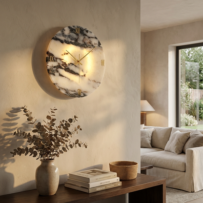 Natural Marble Functioning Clock Wall Light