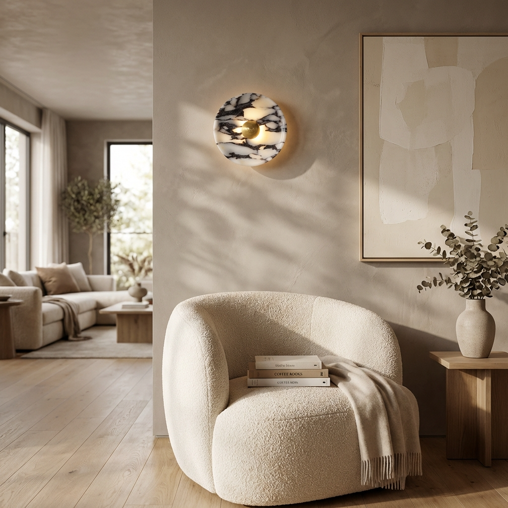 Natural Marble Round Wall Light