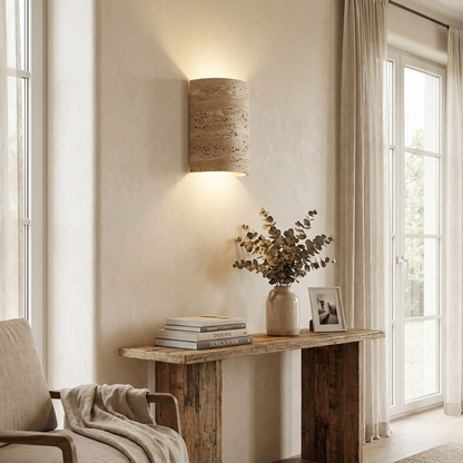 Natural Travertine Stone Curved Wall Light