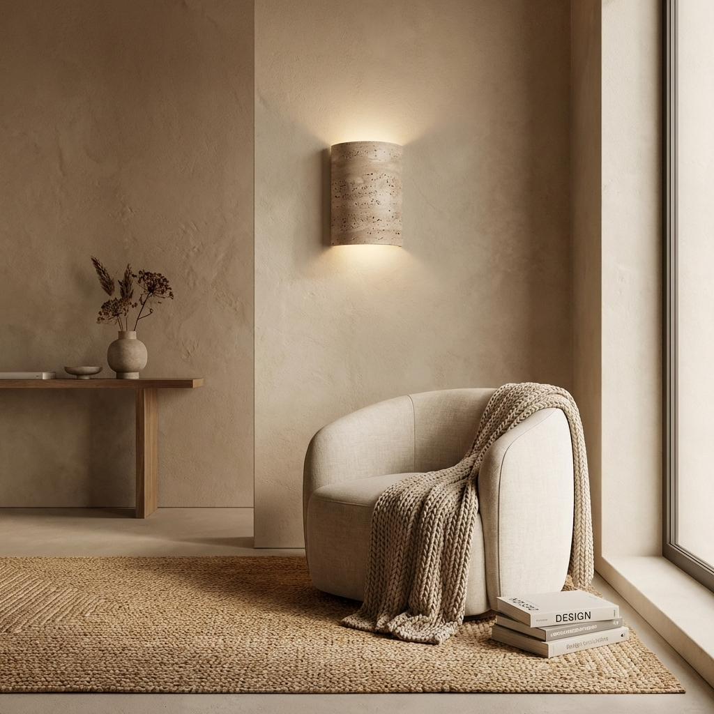 Natural Travertine Stone Curved Wall Light