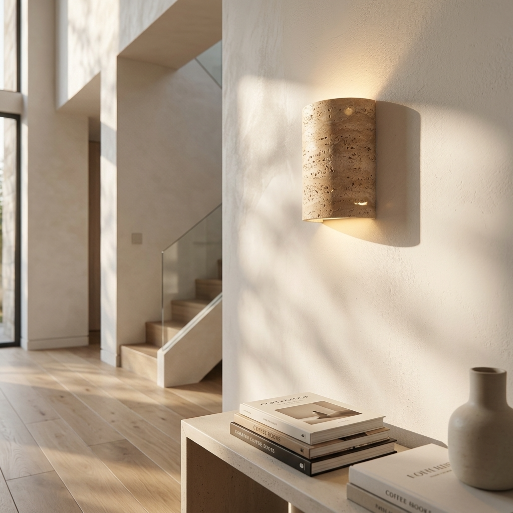 Natural Travertine Stone Curved Wall Light