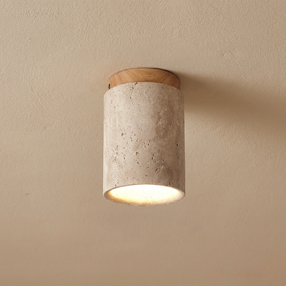 Natural Travertine Stone Cylinder Ceiling Light
