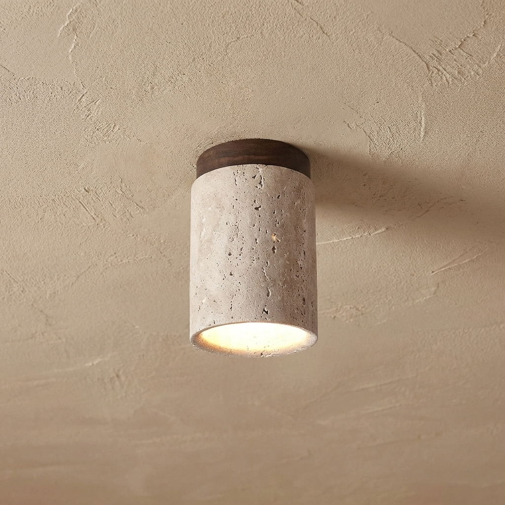 Natural Travertine Stone Cylinder Ceiling Light