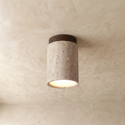 Natural Travertine Stone Cylinder Ceiling Light