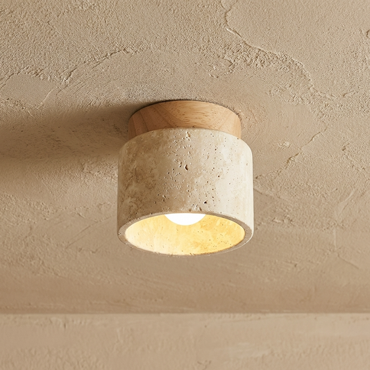 Natural Travertine Stone Cylinder Ceiling Light