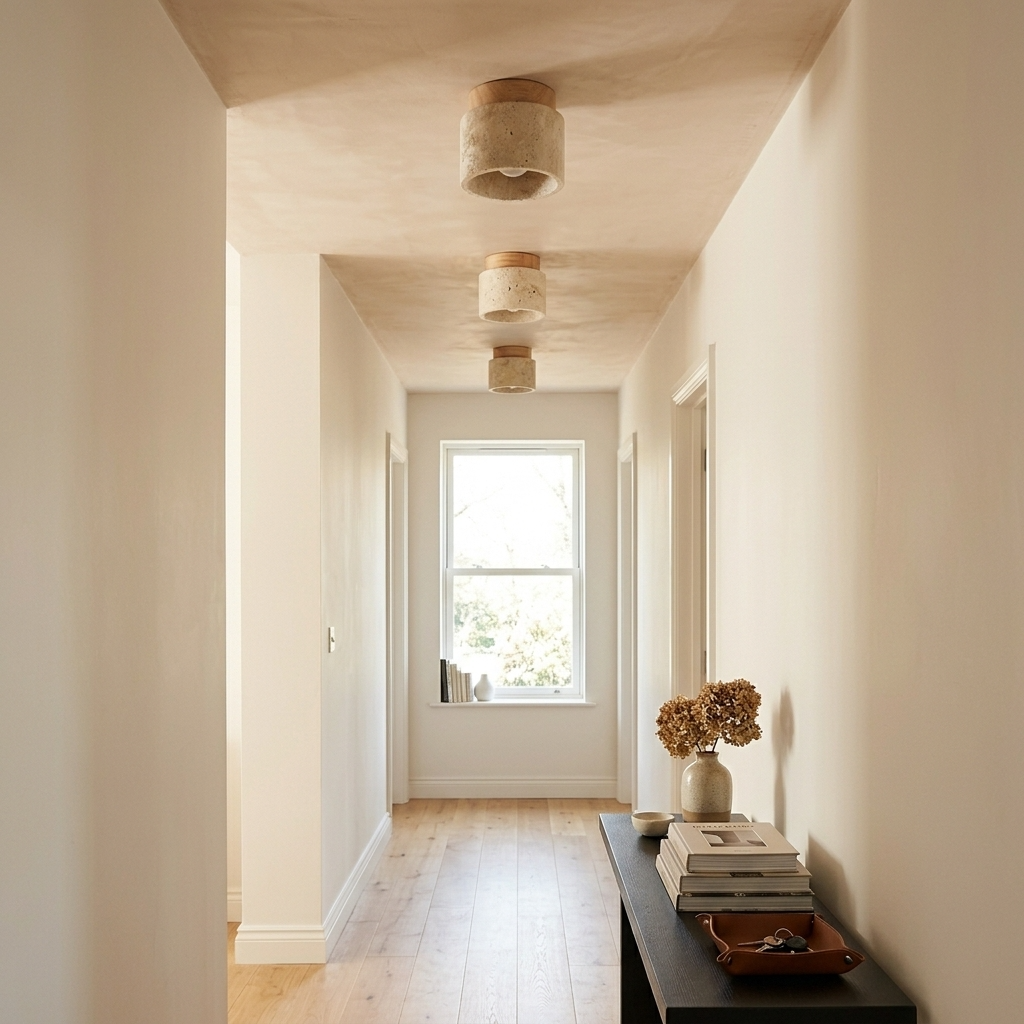 Natural Travertine Stone Cylinder Ceiling Light