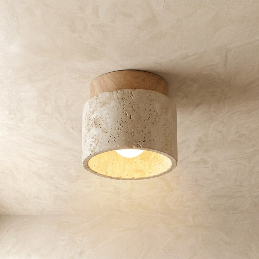 Natural Travertine Stone Cylinder Ceiling Light