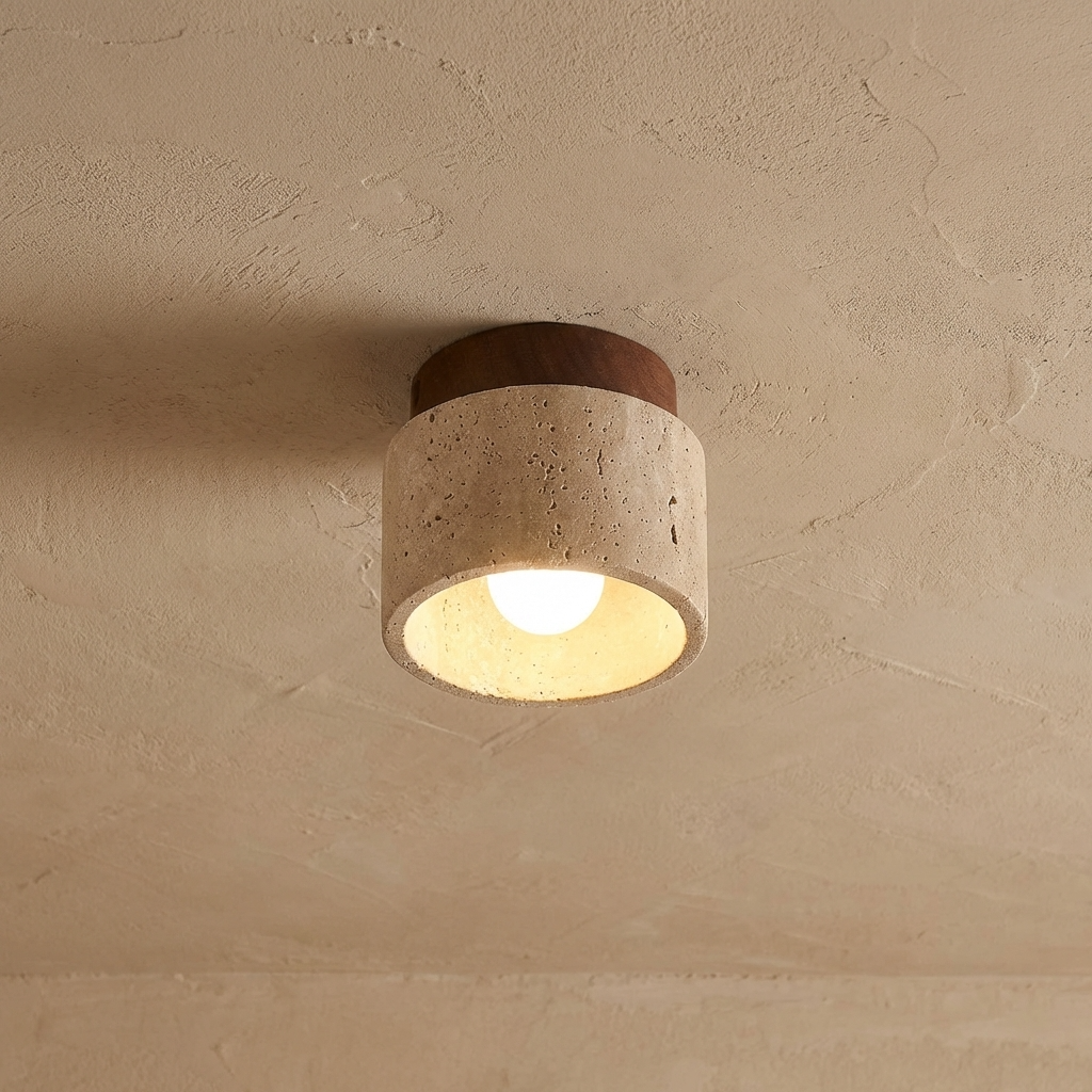 Natural Travertine Stone Cylinder Ceiling Light