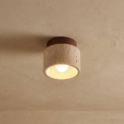 Natural Travertine Stone Cylinder Ceiling Light
