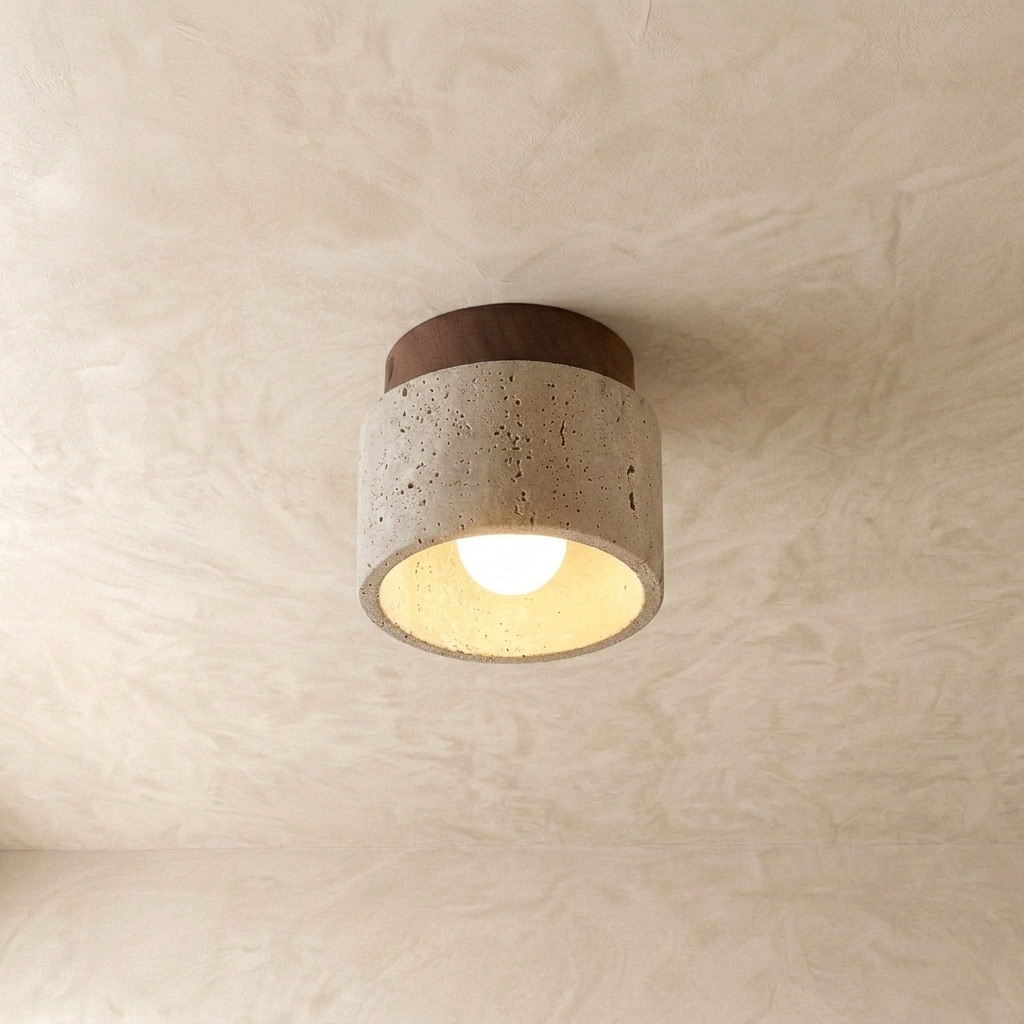 Natural Travertine Stone Cylinder Ceiling Light