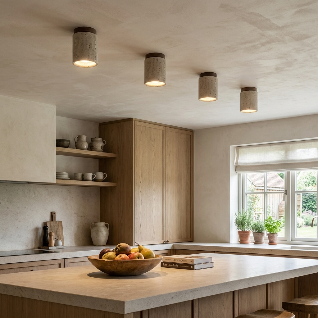 Natural Travertine Stone Cylinder Ceiling Light