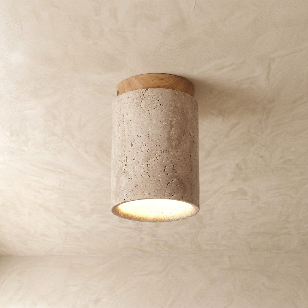 Natural Travertine Stone Cylinder Ceiling Light